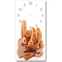 Tulup Wanduhr aus Glas – 30x60 cm - Glasbild - Glasuhr - Gehärtetes Glas -Brot in einem Korb