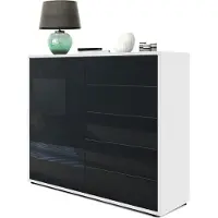 Vladon Sideboard Ben V2, Germany, Kommode mit 1 Tür und 5 Schubladen, Weiß matt/Schwarz Hochglanz (79 x 74 x 36 cm)