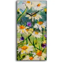 Coloray Wandbild Leinwand Bilder mit Uhr 30x60 Malerei Abstrakte Blumen Wiese Natur - schwarze Hände