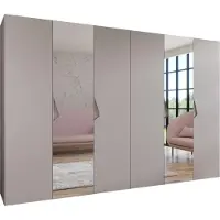 MEBLE KRYSPOL Schrank 300x202x52 cm mit Kleiderstange & Spiegel, 6xTür, SANDI, Kaschmir, Griff Kaschmir