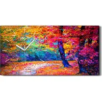 Coloray Küchenuhr Bürouhr Leinwand Uhr 60x30 Foto Wandbild Bäume Wald Herbst bunte - weiße Hände