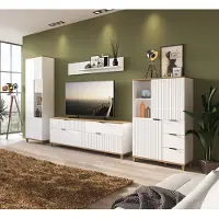 Lomadox Wohnzimmer TV Wohnwand PLYMOUTH-129 in weiß mit Eiche Nb., B/H/T: ca. 370/208,4/40 cm
