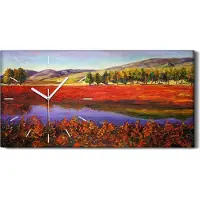 Coloray Leinwand Wanduhr Wandkunst Uhr 60x30 Bild Baum Aquarell Wasser Gras Berg - weiße Hände
