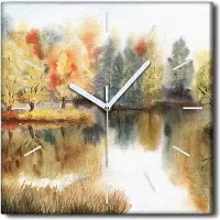Coloray Uhr auf Leinwand 30x30 cm Wand Uhr Dekoration Wohnzimmer Segeltuch weiße Zeiger -Aquarelle Herbst