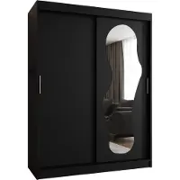 MEBLE KRYSPOL ULTRA 150 Kleiderschrank mit zwei Schiebetüren für Schlafzimmer – moderner Aufbewahrungsschrank mit Kleiderstange und Regalen – 150x200x62cm - Mattschwarz