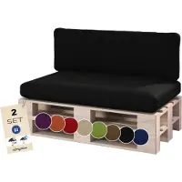 Sunnypillow Palettenkissen Outdoor, wasserdicht, UV-lichtecht - 2er Set - Palettenauflage für Palettensofa für Haus, Garten - Palettenpolster für Palettenmöbel - Rückenkissen & Sitzkissen Schwarz