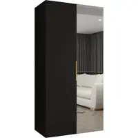 MEBLE KRYSPOL , Kleiderschrank, Schrank 100 cmx202x52, Schwarz, Gold