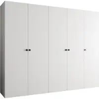 MEBLE KRYSPOL Schrank 250x202x52 cm mit Kleiderstange, 5xTür, PARMA, Weiß, Griff Schwarz