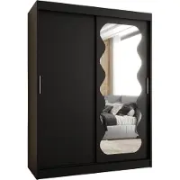 MEBLE KRYSPOL SPOTI 150 Kleiderschrank mit zwei Schiebetüren für Schlafzimmer – moderner Aufbewahrungsschrank mit Kleiderstange und Regalen – 150x200x62cm - Mattschwarz
