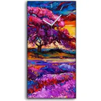 Coloray Leinwand Wanduhr Wandkunst Uhr 30x60 Gemälde Wiese Baum Himmel Sonnenuntergang - weiße Hände