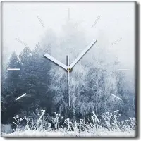 Coloray Uhr auf Leinwand 30x30 cm Wand Uhr Dekoration Wohnzimmer Segeltuch weiße Zeiger -Winterbaumlandschaft.