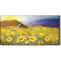Coloray Leinwand Wanduhr Wandkunst Uhr Quarz 60x30 Gänseblümchen Sonnenuntergangs Dorf - weiße Hände