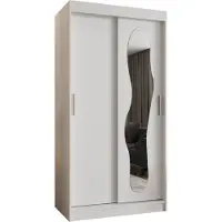 MEBLE KRYSPOL ULTRA 100 Schlafzimmerschrank mit zwei Schiebetüren – moderner Aufbewahrungsschrank mit Kleiderstange und Regalen – 100x200x62cm - Mattweiß