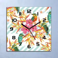 Coloray Wanduhr Echt-Glas-Küchenuhr Sommer Vögel blau Quarz Lautlos 30x30 Deko Bilder