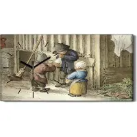 Coloray Dekor Leinwand Uhr Wandbilder Quarz 60x30 Malerei Dorfbewohner Kinder Kunst - schwarze Hände