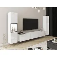 Mirjan 24 Wohnwand Berlin III, Stilvoll Wohnzimmer-Set, TV-Schrank, Modern Mediawand (Weiß / Weiß Hochglanz, mit Beleuchtung)