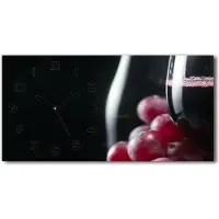 Tulup Wanduhr aus Glas – 60x30 cm - Glasbild - Glasuhr - Gehärtetes Glas - schwarze-zeiger - Trauben und Wein