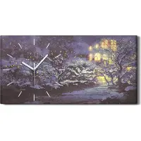 Coloray Leinwand Uhr Küche Wohnzimmer Bild 60x30 Nachtlandschaft Wintergasse im Park - weiße Hände