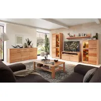 Lomadox Wohnzimmer Set mit Beleuchtung inkl. Sideboard, Front Kernbuche massiv NEWTON-36