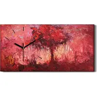 Coloray Wandbild Leinwand Bilder Wanduhr 60x30 Fantasie Landschaft mit Einzelbaum Rot - schwarze Hände