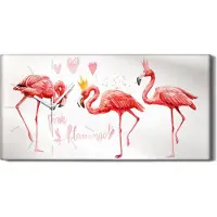 Coloray Wanduhr Bürouhr Leinwand Bild Quarz 60x30 Gemälde Tier Vogel Flamingo Kunst - weiße Hände