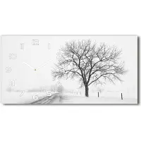 Tulup Wanduhr aus Glas – 60x30 cm - Glasbild - Glasuhr - Gehärtetes Glas - weisse-zeiger - Winterbaum