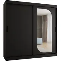 MEBLE KRYSPOL LUCY 200 Kleiderschrank mit zwei Schiebetüren für Schlafzimmer – moderner Aufbewahrungsschrank mit Kleiderstange und Regalen – 200x200x62cm - Mattschwarz
