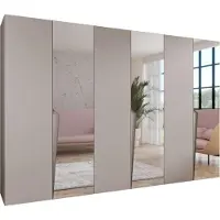 MEBLE KRYSPOL Schrank 300x202x52 cm mit Kleiderstange & Spiegel, 6xTür, PIANO, Kaschmir, Griff Kaschmir
