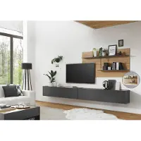 Lomadox Wohnzimmer Set CRISP-61 in anthrazit mit Absetzungen in Wotan Eiche Nb., B/H/T: ca. 300/180/30 cm
