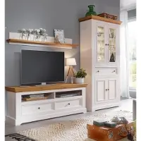 Lebenswert Wohnwand >WZ-0133< (3-teilig) weiss / eichefarbig - 278x214x42 (BxHxT)
