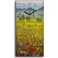 Coloray Küchenuhr Bürouhr Leinwand Uhr Quarz 30x60 Italienische Toskana Landschaft Wiese - schwarze Hände
