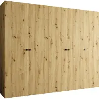 MEBLE KRYSPOL Schrank 250x202x52 cm mit Kleiderstange, 5xTür, PARMA, Artisan-Eiche, Griff Schwarz