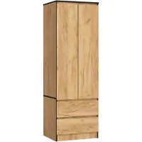 Akord Kleiderschrank S60 Eiche Craft 60 cm 2 Türen 2 Schubladen Regal B60 x H180 x T51 cm
