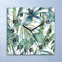 Coloray Wanduhr Echt-Glas-Küchenuhr Exotisch Farn Hawaii Quarz 30x30 Deko Bilder