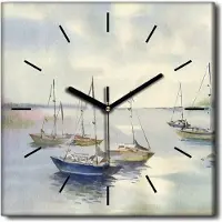 Coloray Uhr auf Leinwand 30x30 cm Wand Uhr Dekoration Wohnzimmer Segeltuch schwarze Hände -Wasserlandschaftsboot.