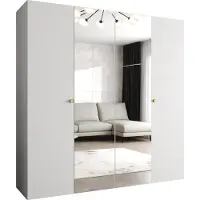 MEBLE KRYSPOL Schrank 200x202x52 cm mit Kleiderstange & Spiegel, 4xTür, PARMA, Weiß, Griff Gold