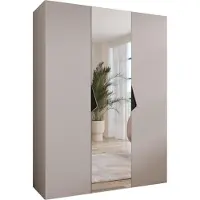 MEBLE KRYSPOL Schrank 150x202x52 cm mit Kleiderstange & Spiegel, 3xTür, SANDI, Kaschmir, Griff Schwarz
