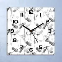Coloray Wanduhr Echt-Glas-Küchenuhr Tusche gemalte Mohnblumen Quarz 30x30 Deko Bilder