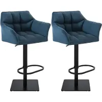 DELUKE 2er Set Barhocker SIHAR - Stoff Blau 64x45x88 cm Schwarz | Barstuhl Höhenverstellbar Mit Lehne Drehbar Tresenhocker Tresenstuhl Kneipenhocker