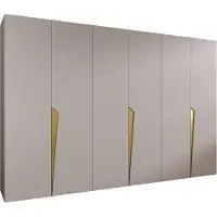MEBLE KRYSPOL Schrank 300x202x52 cm mit Kleiderstange, 6xTür, PIANO, Kaschmir, Griff Gold