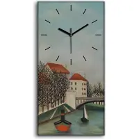 Coloray Dekor Leinwand Uhr Wandbilder Geräuschlos 30x60 Malerei Stadt Fluss Boote Bäume - schwarze Hände