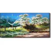 Coloray Dekor Leinwand Uhr Wandbilder Geräuschlos 60x30 Ölgemälde Bäume Blumen Natur - weiße Hände