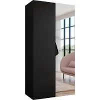 MEBLE KRYSPOL Schrank 100x202x52 cm mit Kleiderstange & Spiegel, 2xTür, SANDI, Schwarz, Griff Schwarz