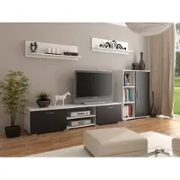 Per la vita Wohnwand Szopen , Modern Schrankwand, Wohnzimmerschrank mit Fernsehtisch Sideboard und Wandregal, Weiß/Schwarz