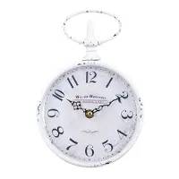 Levandeo Wanduhr Antik Weiß H24cm William Marchant Metall Uhr Shabby Chic Vintage Retro Metalluhr Nostalgie Landhausstil Deko