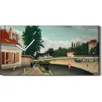 Coloray Wanduhr Uhr Wandbild Leinwand Quarz 60x30 Malerei Stadt Bäume Gebäude Kunst - weiße Hände