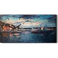 Coloray Wanduhr Bürouhr Leinwand Bild Geräuschlos 60x30 Gemälde See Hafen Kunst - schwarze Hände