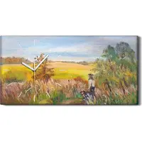 Coloray Wandkunst Leinwand Bild Uhr 60x30 Gemälde Landschaft Feld Himmel Natur - weiße Hände