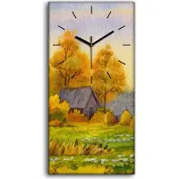 Coloray Wandbild Leinwand Bilder Wanduhr Geräuschlos 30x60 Gemälde Herbst auf dem Lande - schwarze Hände