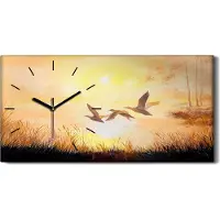 Coloray Dekor Leinwand Uhr Wandbilder 60x30 Malerei Kraniche bei Sonnenuntergang - schwarze Hände